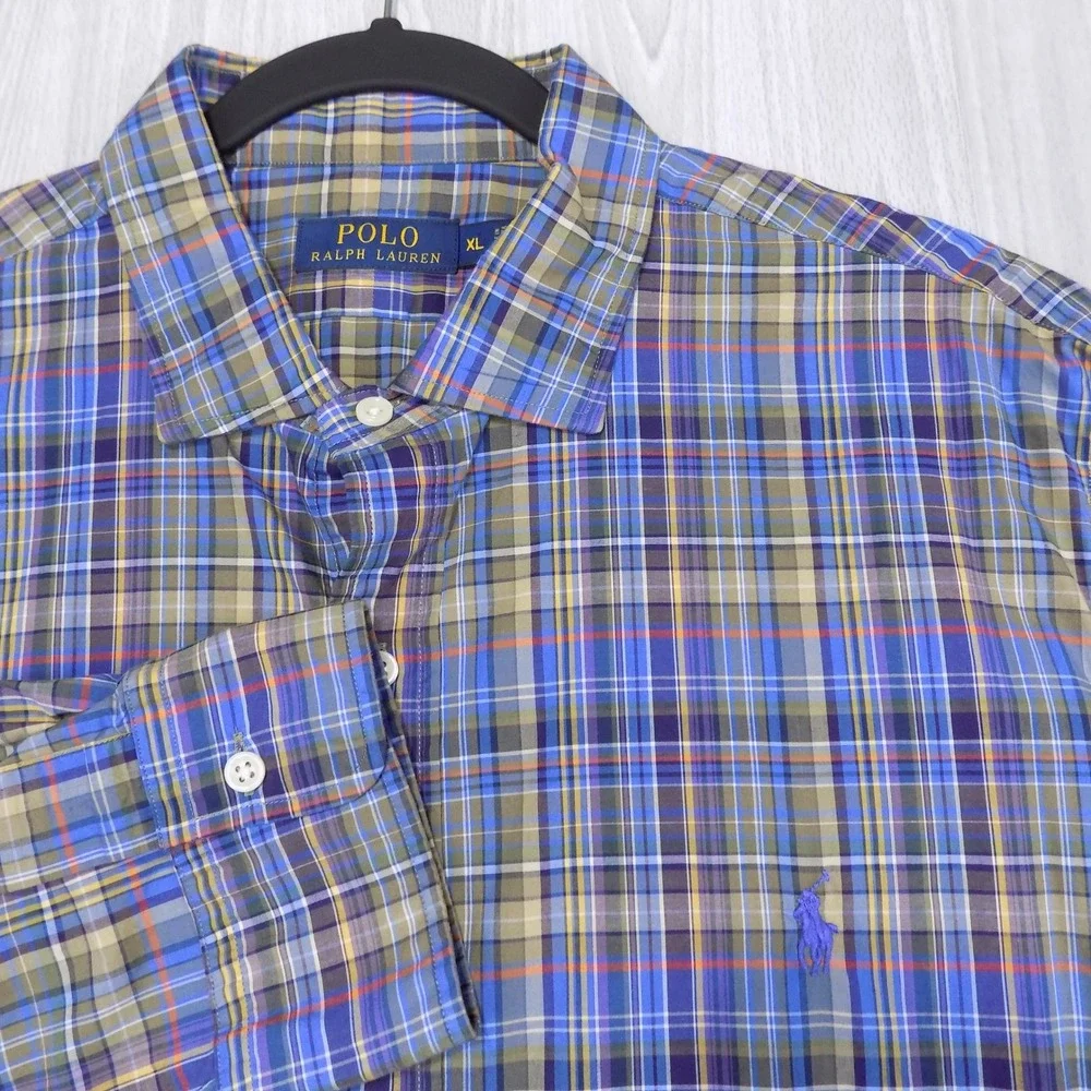 Polo Ralph Lauren Plaid Shirt Mens XL Blue Multi Button-Down Long Sleeve EUC